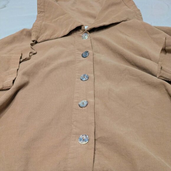Bryn Walker Oversized Ribbed Knit Jacket Tan Button Front Ruched Drawstring Hem - Picture 3 of 7